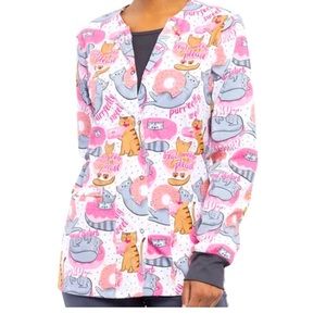 Cats/donuts printed scrub jacket
